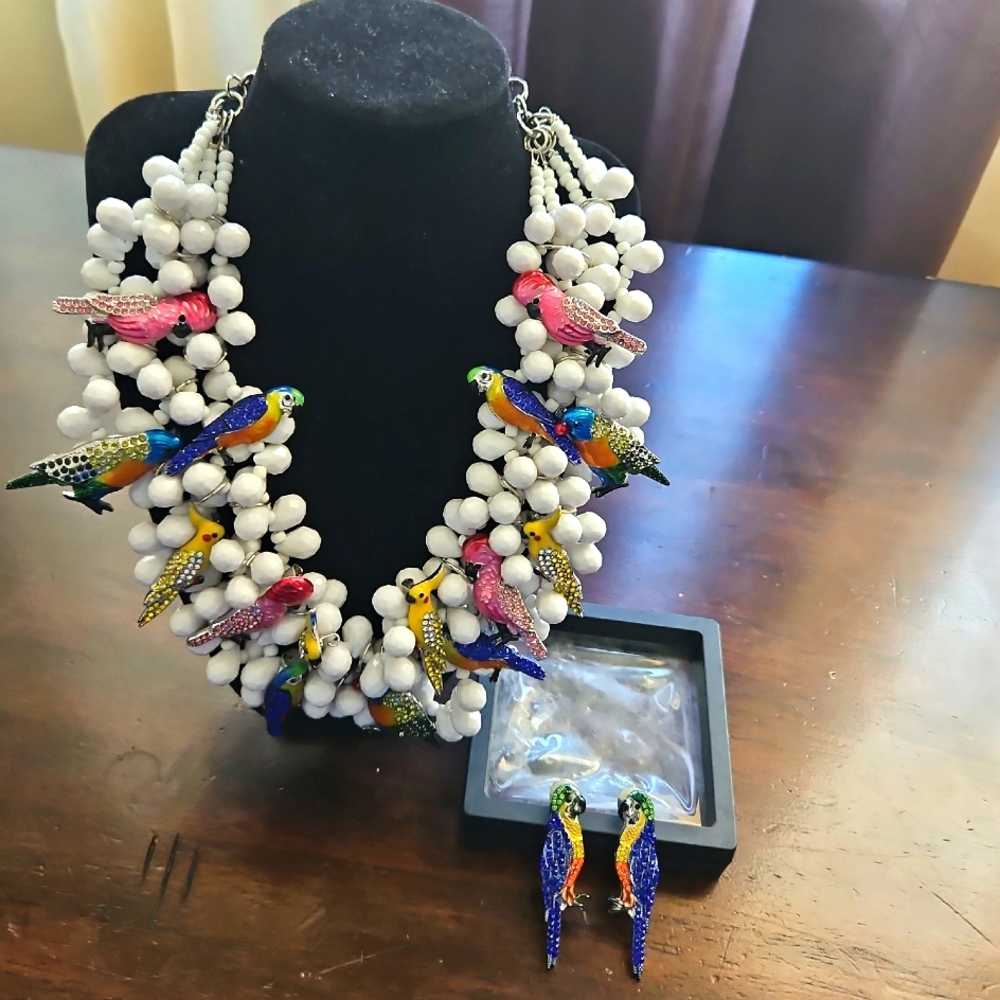 Only worn once!Kai Beaded Bib W/ Removable Broaches & Free Matching Kai Earrings